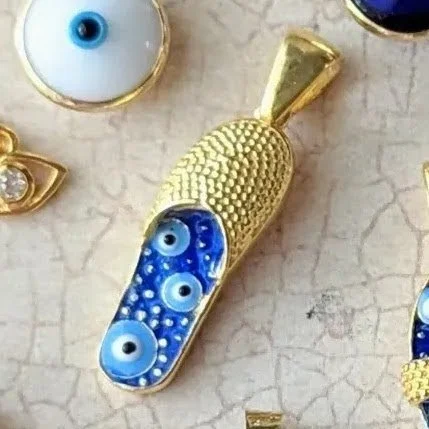 Evil Eye Enamel Sandal Silver Pendant