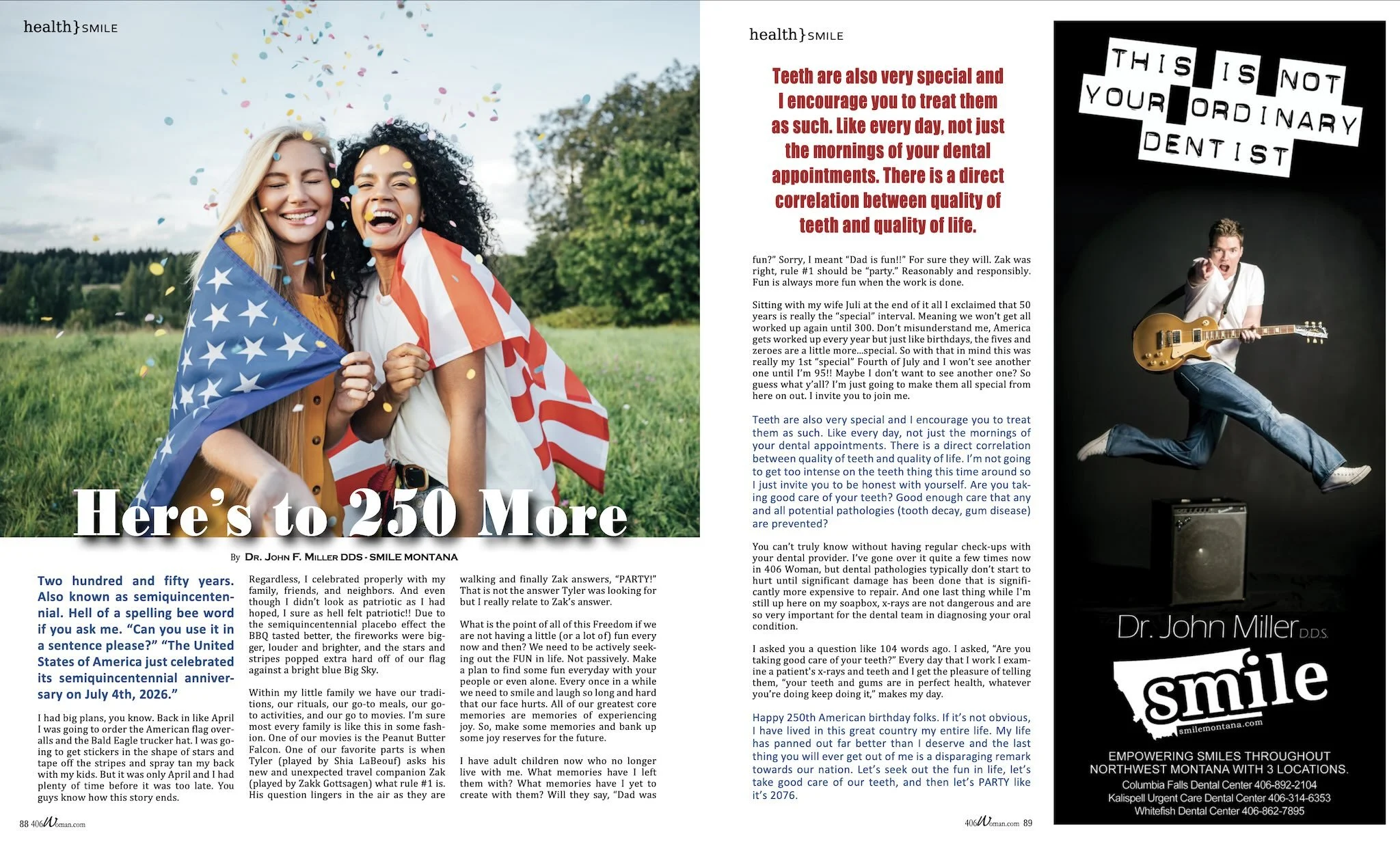 Image screenshot of an article from 406 woman magazine titled Here's to 250 More