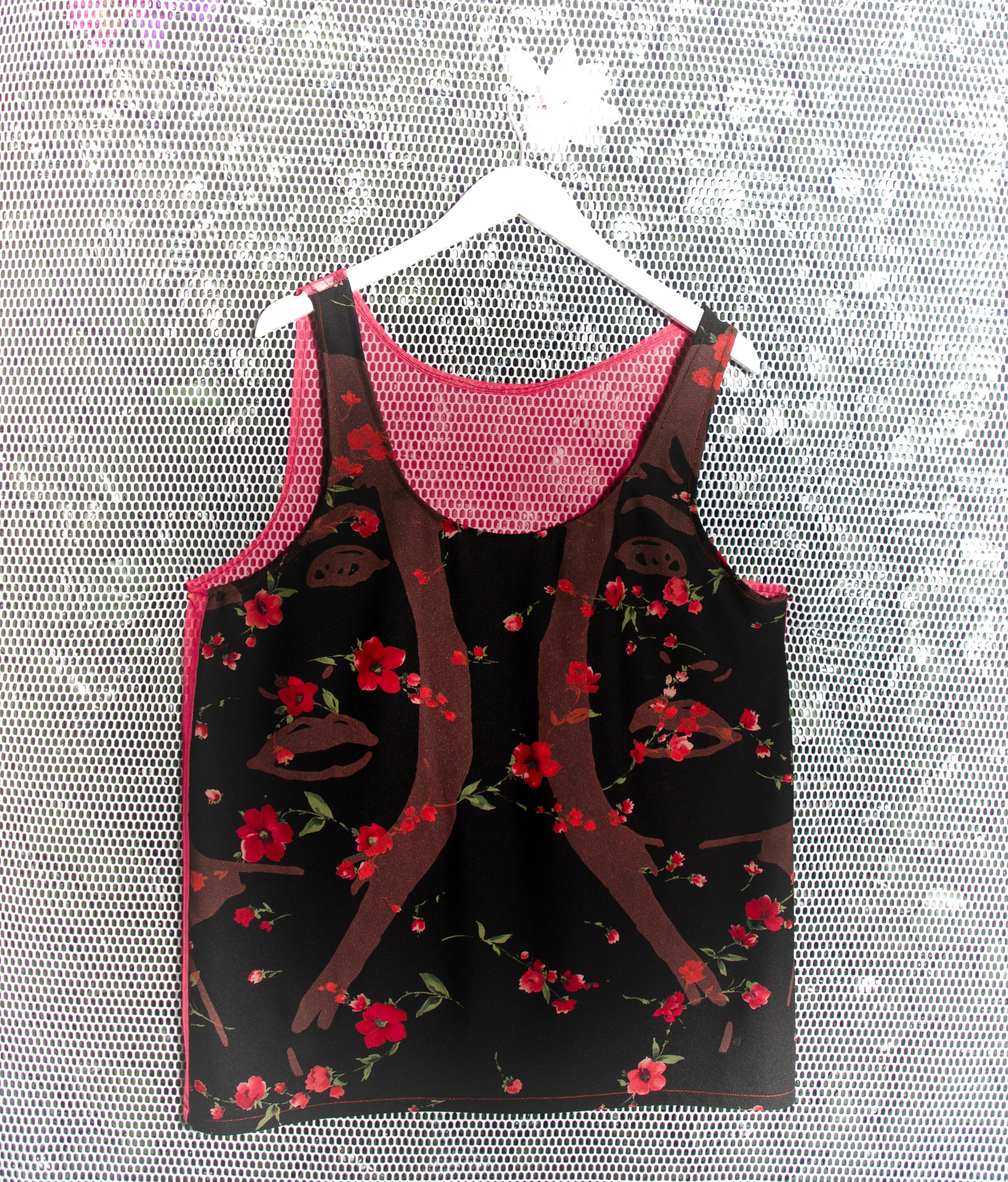 Selena Flower Print + Mesh Tank Top