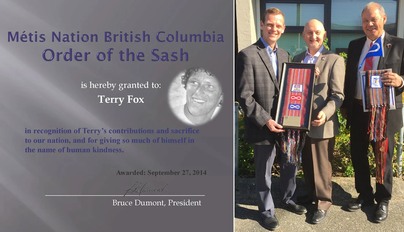 Terry Fox awarded Metis 'Order of the Sash'