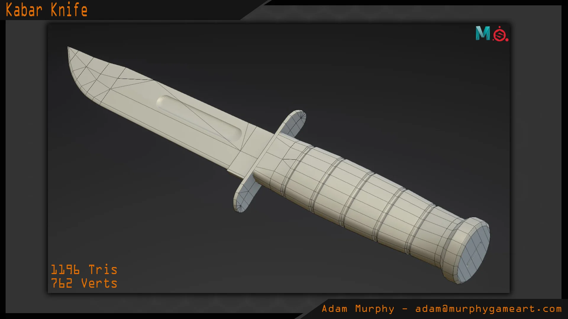 Wireframe render of the low poly version of the knife.