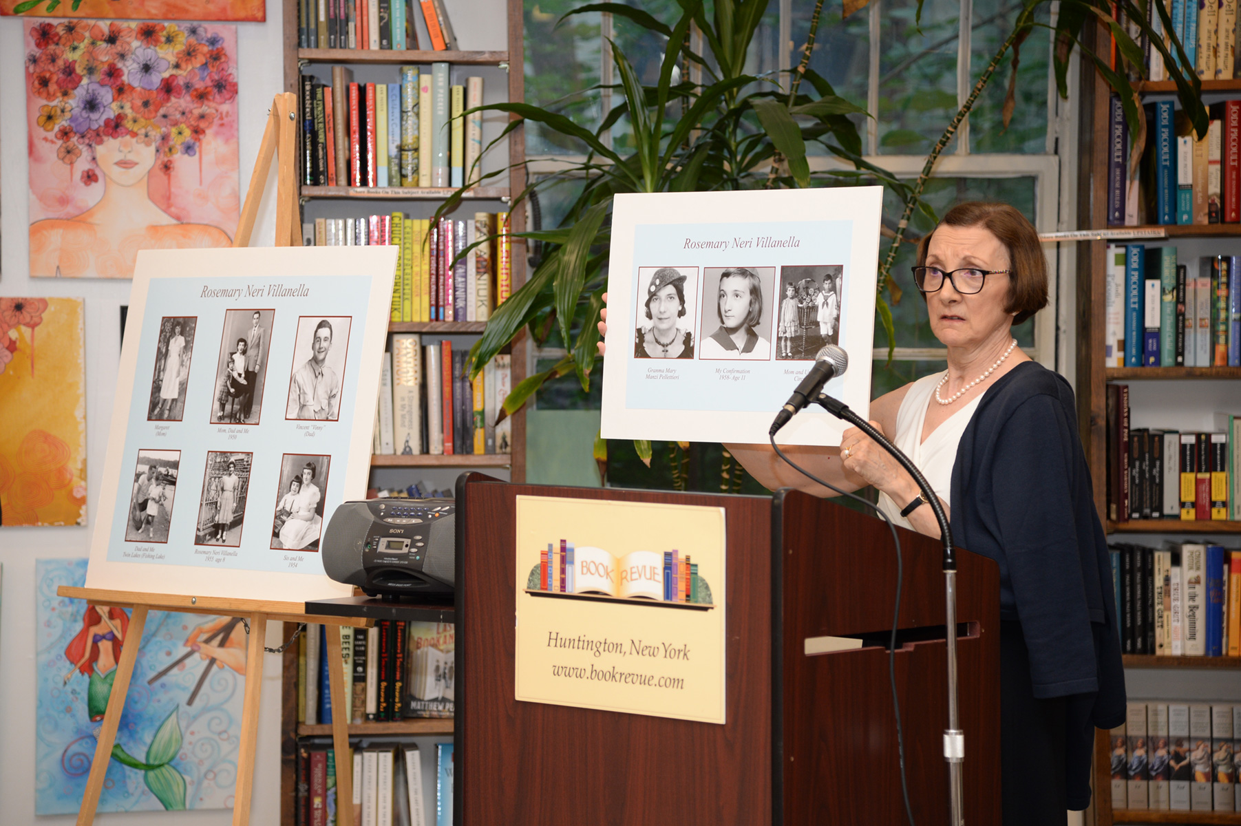 Rosemary Neri Villanella answers questions about her photo archive at Book Revue , Huntington, NY, July 17th, 2017 (Photo by John Ellis Kordes)