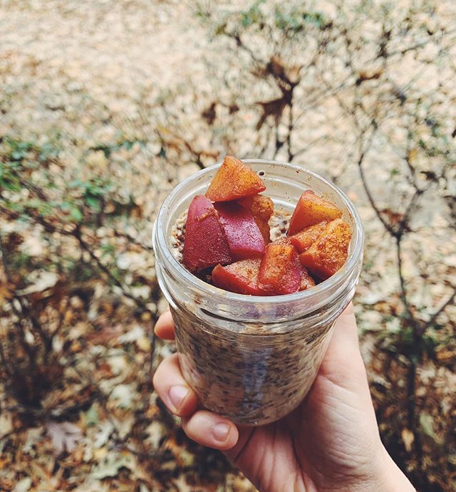 grabbing some overnight oats to help me power through the end of this semester 💪 📚 don&rsquo;t forget to take care of yourself this exam season ❤️ Recipe: add cinnamon, almond milk, mashed banana, chia seeds, oats, and a little honey to a mason jar