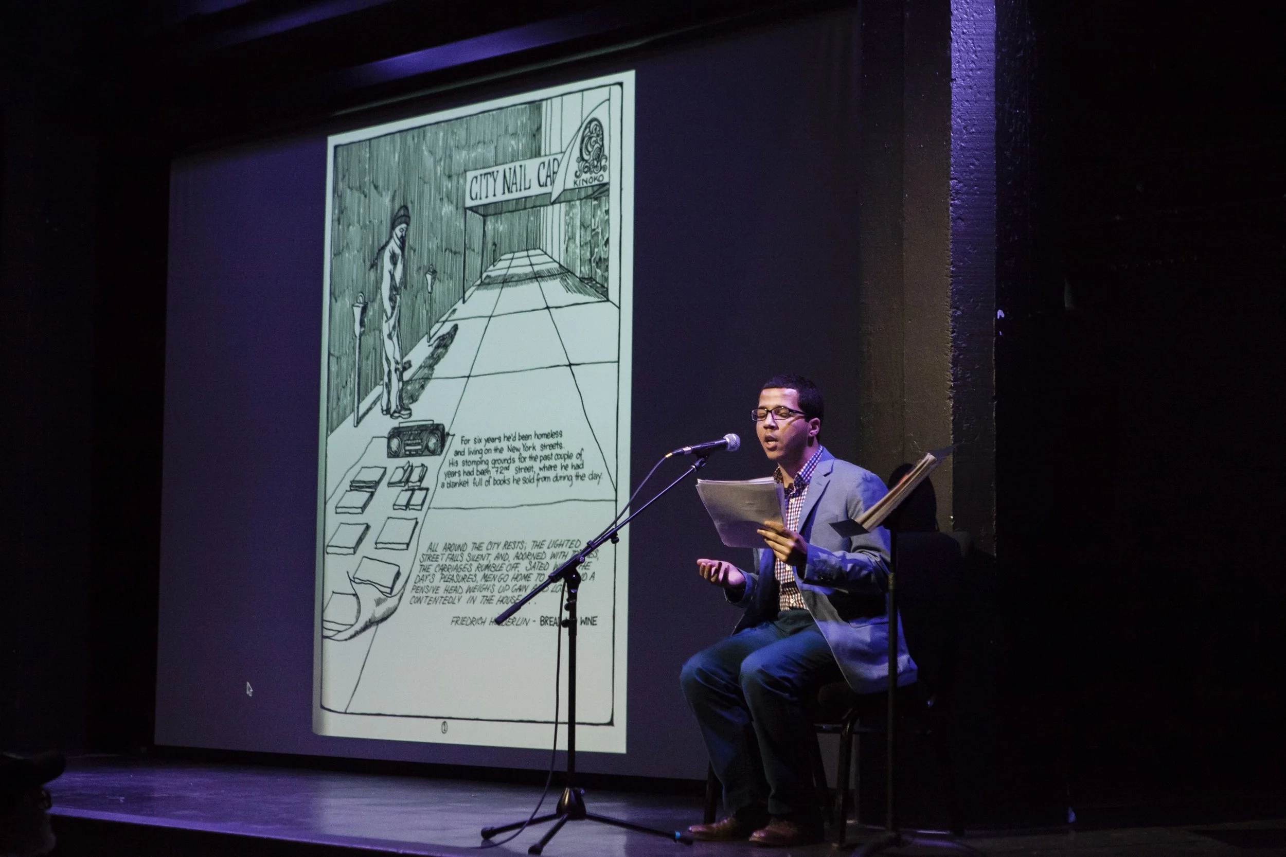 Terrance Wooten speaking during “The Autumnal City: Conversations with Samuel R. Delany,” presented as a part of Dwell In Other Futures: Art / Urbanism / Midwest. .ZACK, St. Louis. April 27, 2018. Photo by David Johnson