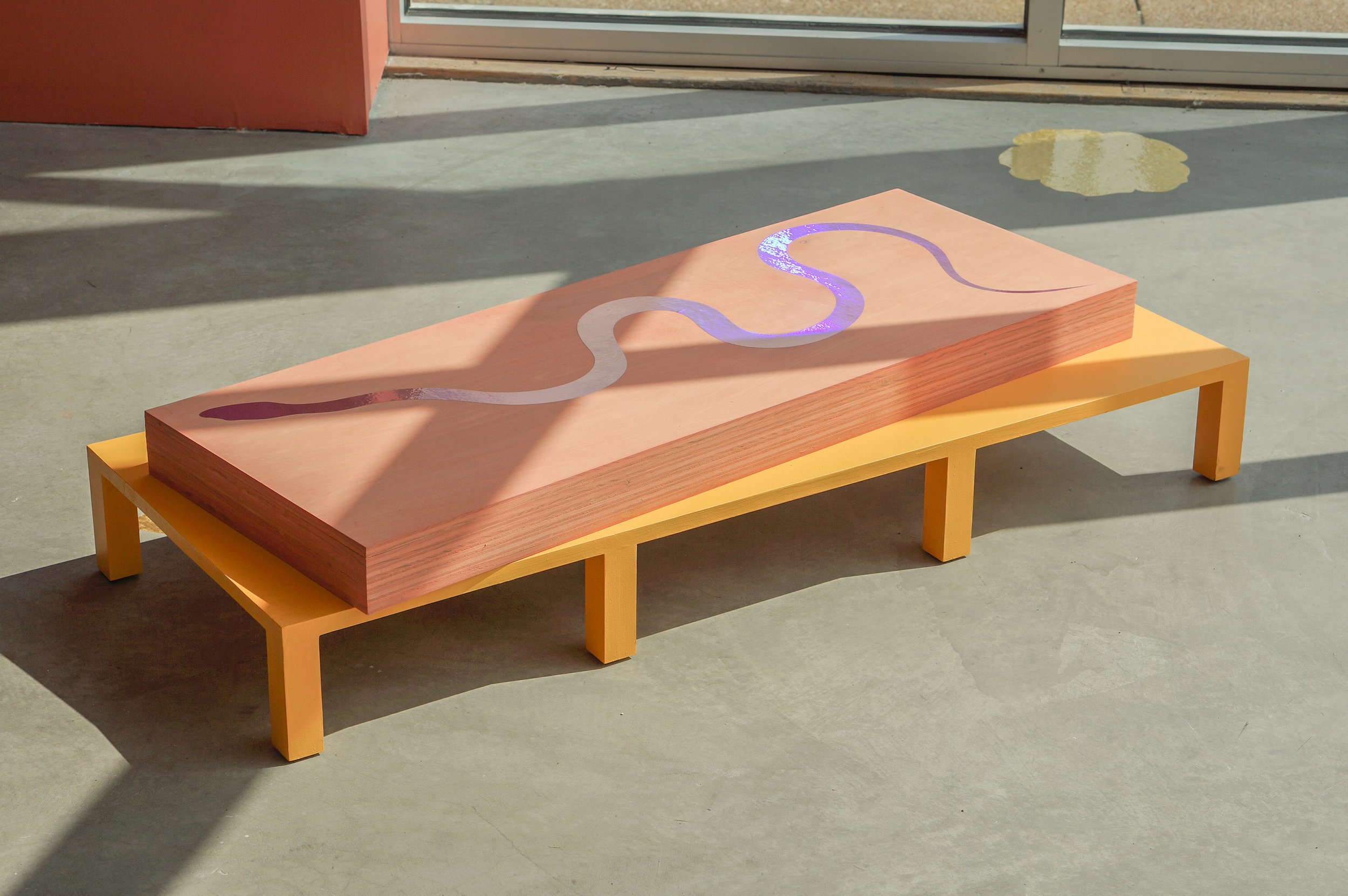 Full Sun (Detail), 2018, wood, vinyl, latex paint. Image courtesy of Monaco.