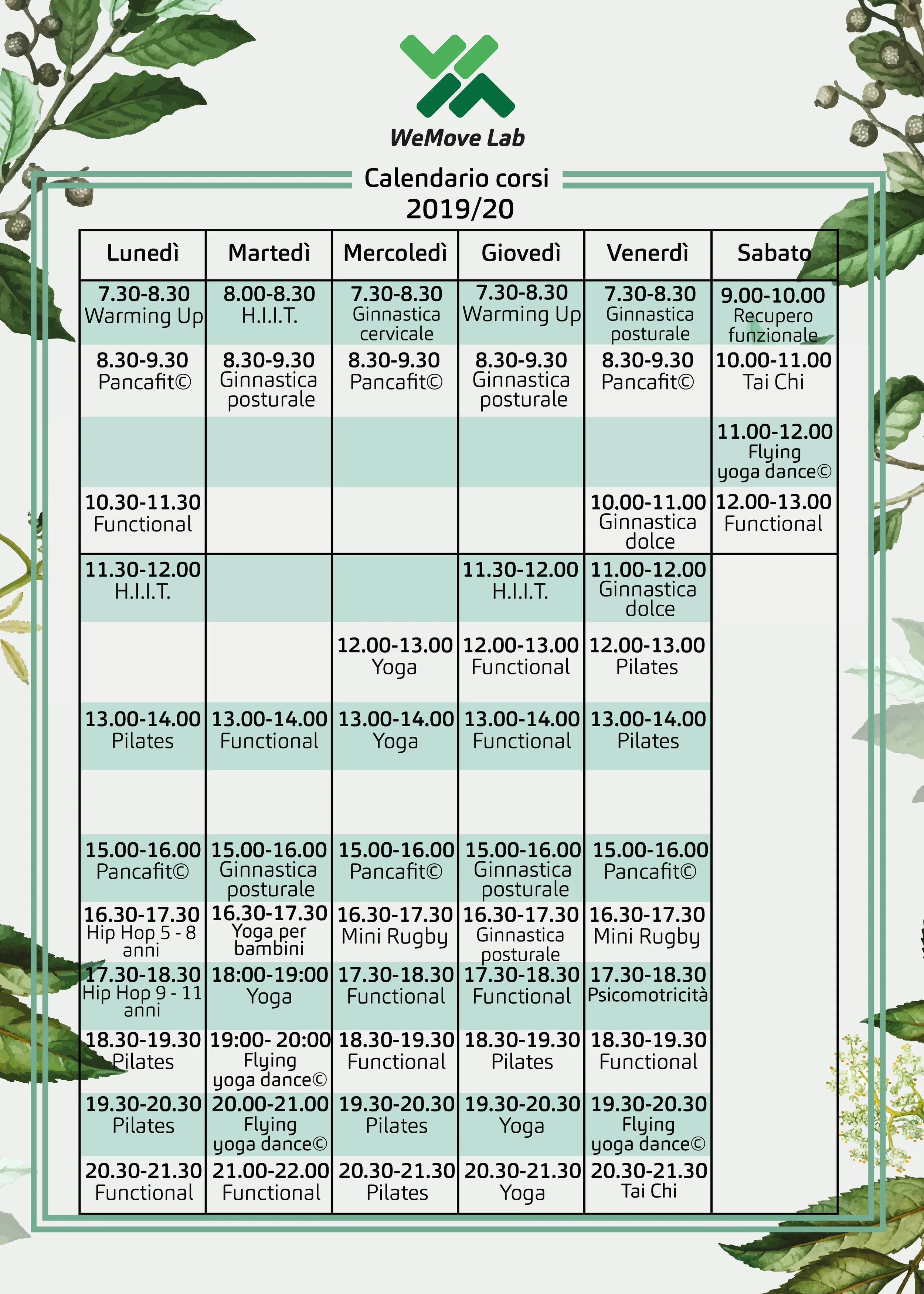 Nuovi Orari WeMove Lab 2019/20