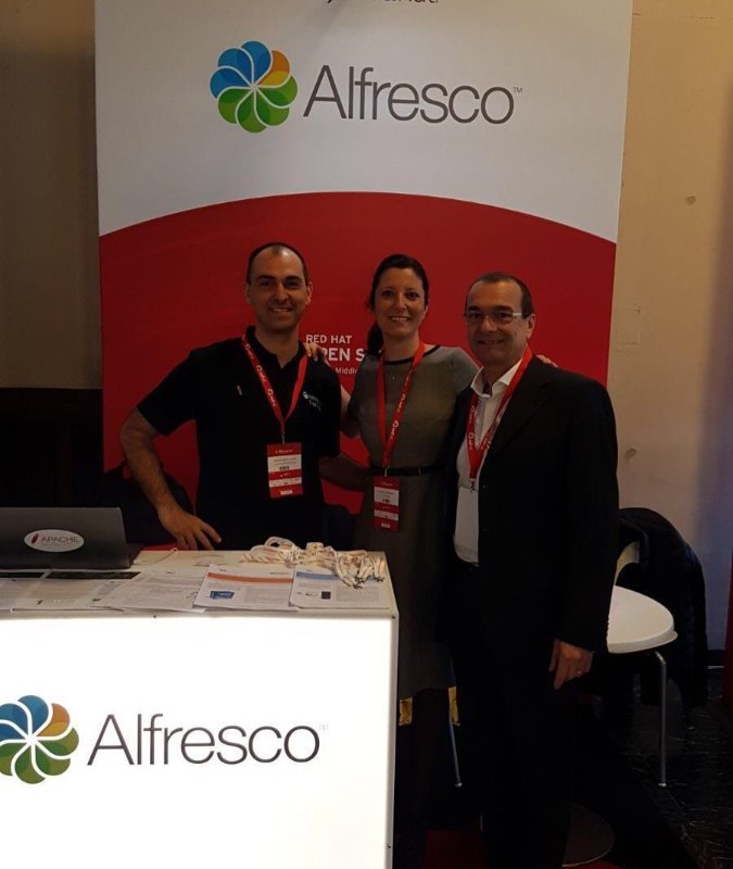 Me with Silvia Speranza (Alfresco) and Alberto Fidanza (Red Hat and formerly Alfresco)