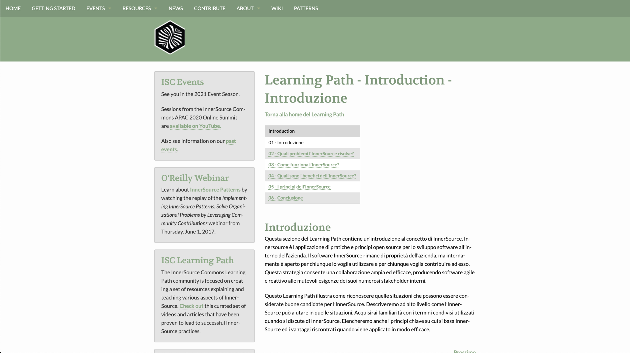 InnerSource Commons - Learning Path - Introduction chapter in italian