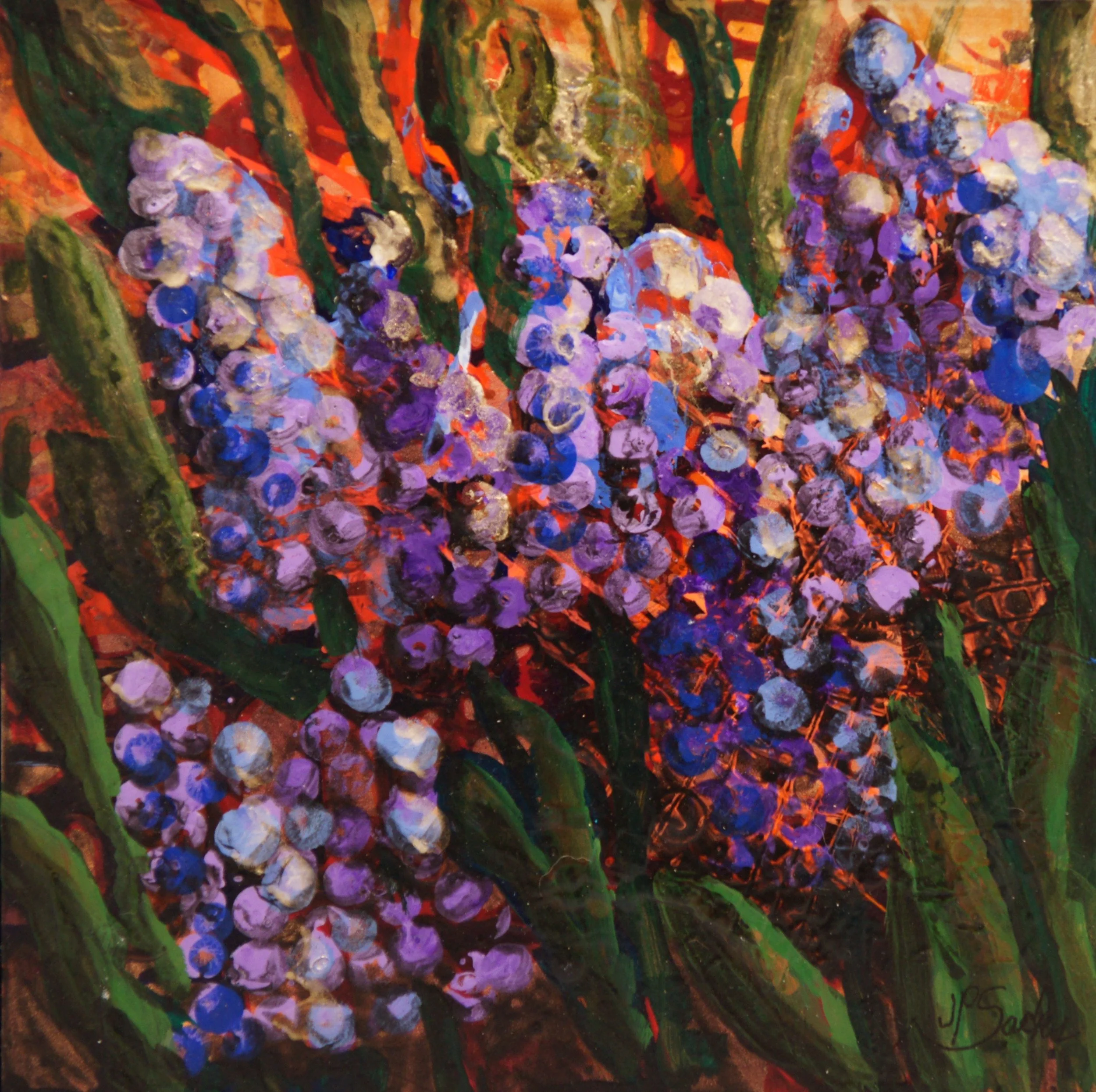 Purple Hyacinths Abstract, Acrylic, 8Hx8W, NFS