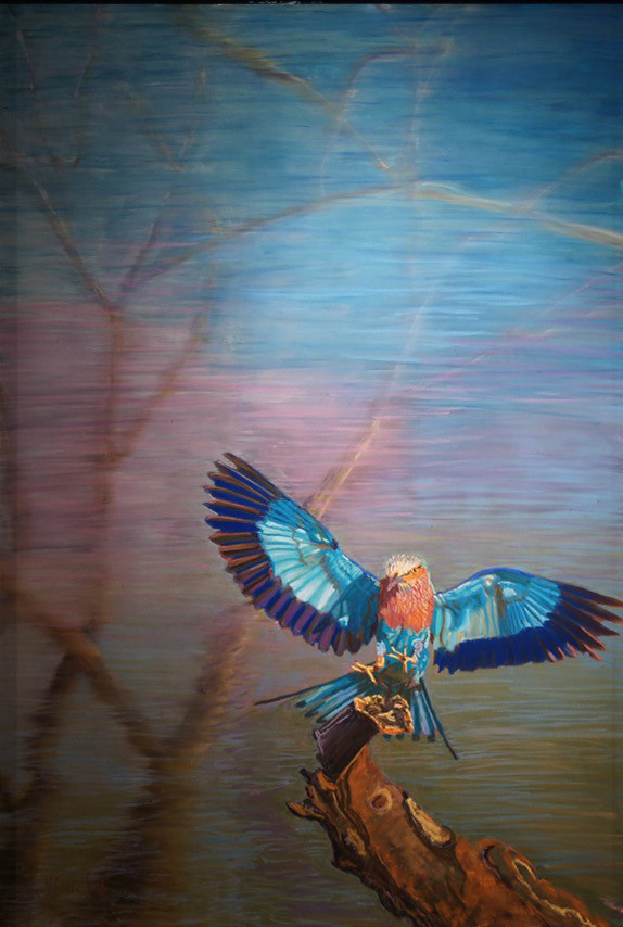 Tansania's Lilac Roller, Pastel, 35Hx24W, $777, Framed