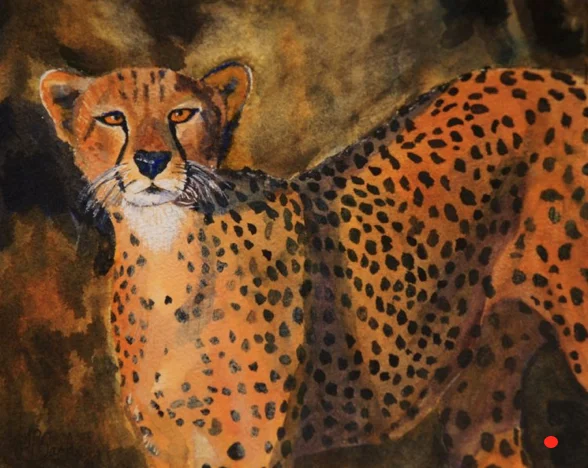 Greg's Mascot the Cheetah, Watercolor, 8Hx10W, SOLD