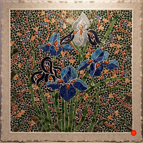 Spring Irises, Mosaic, 20x20, SOLD