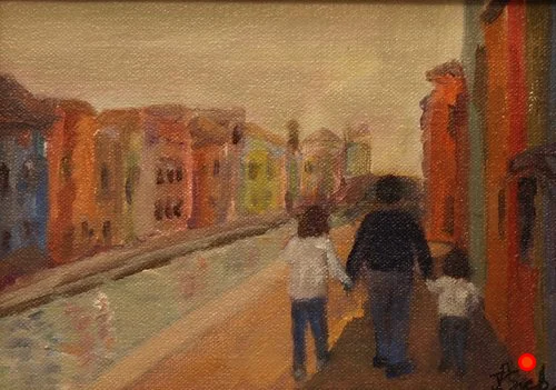 Melissa, Doug, Nicole Walking Burano, Italy, SOLD