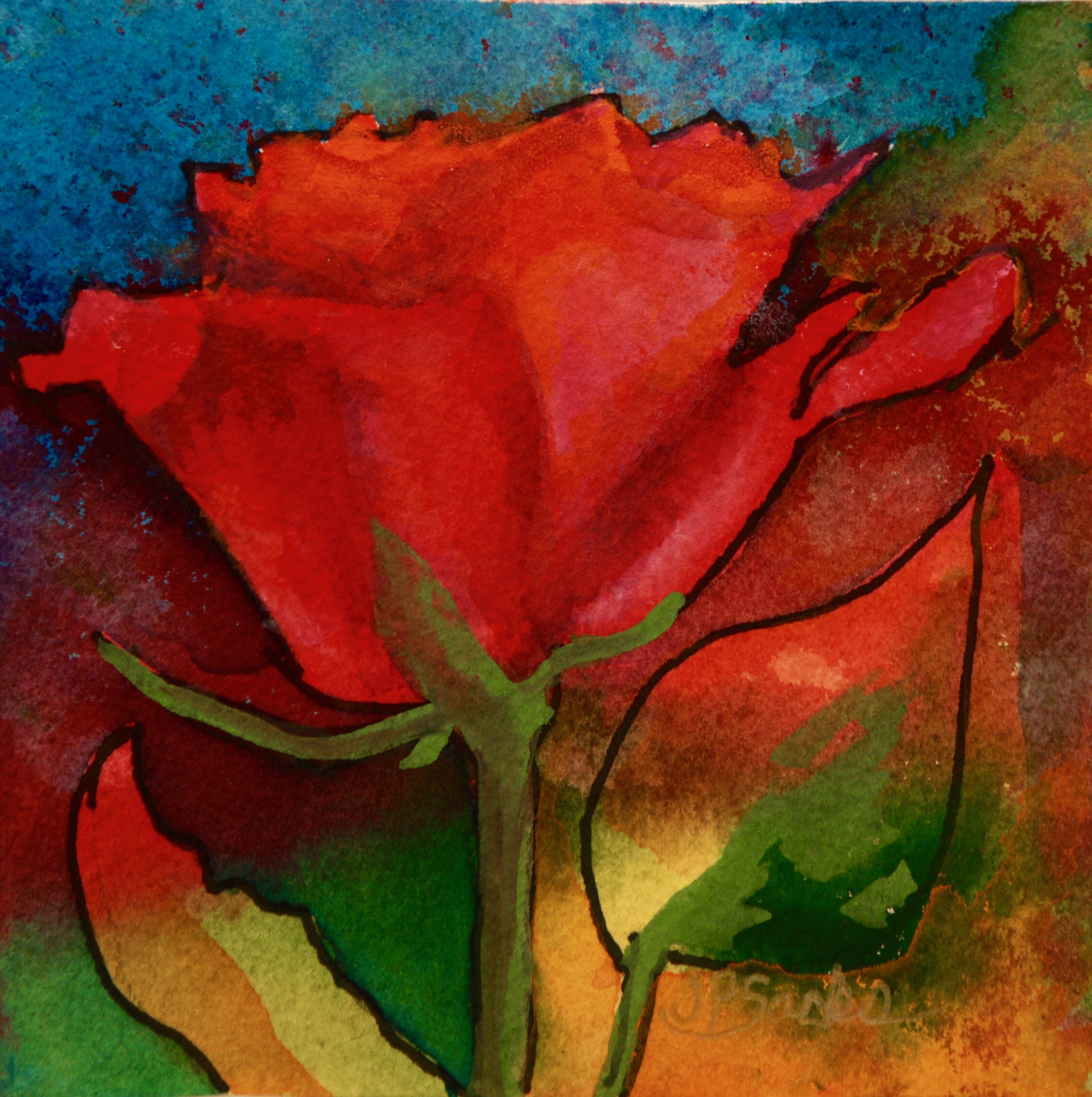 Sweet Rose, Watercolor, 5"x5", $165, Framed