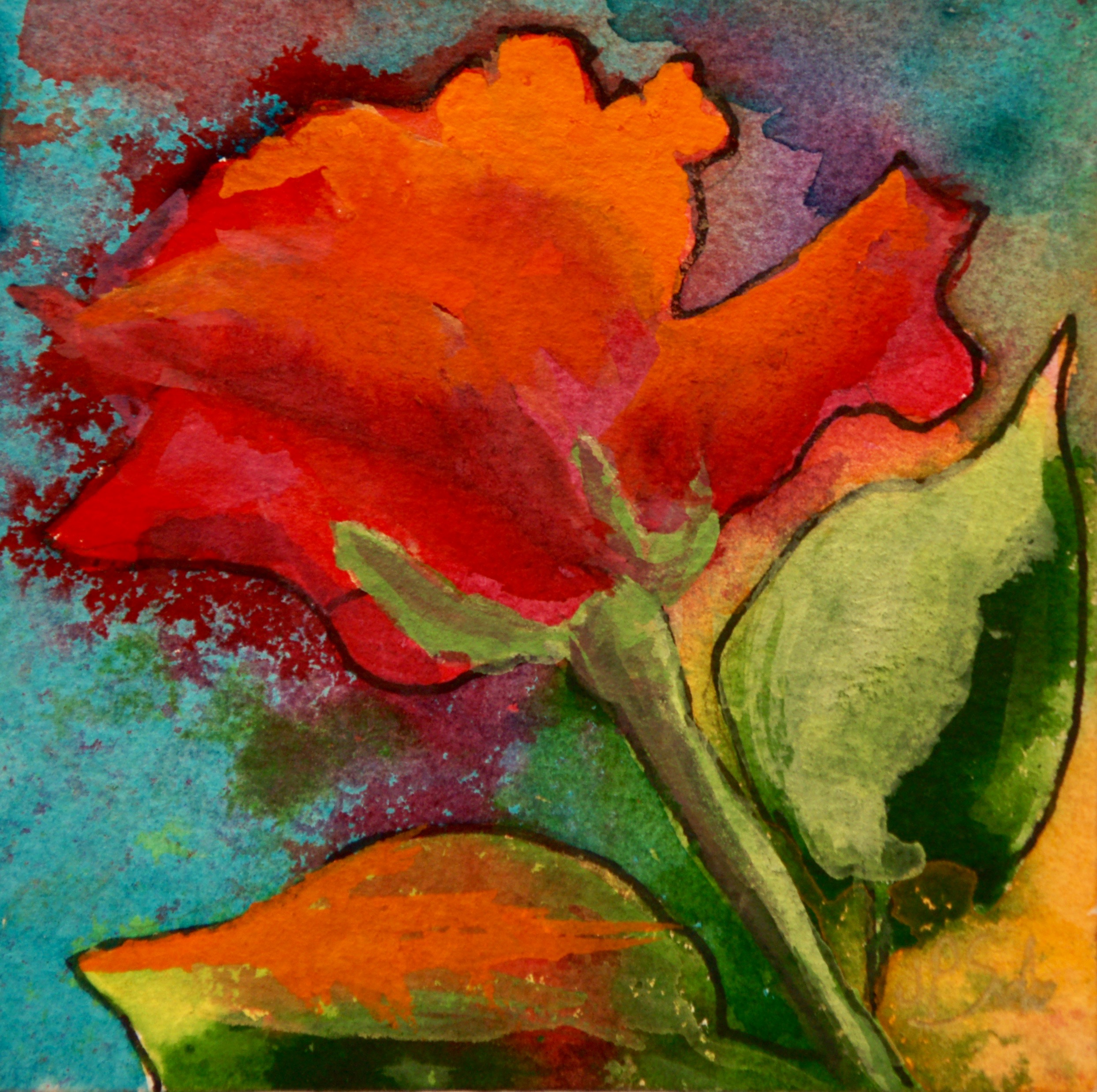 Rose Glow, Watercolor, 5"x5", $165, Framed