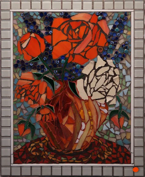 Cezanne's Roses, Mosaics, 15.5Hx12.5W, SOLD