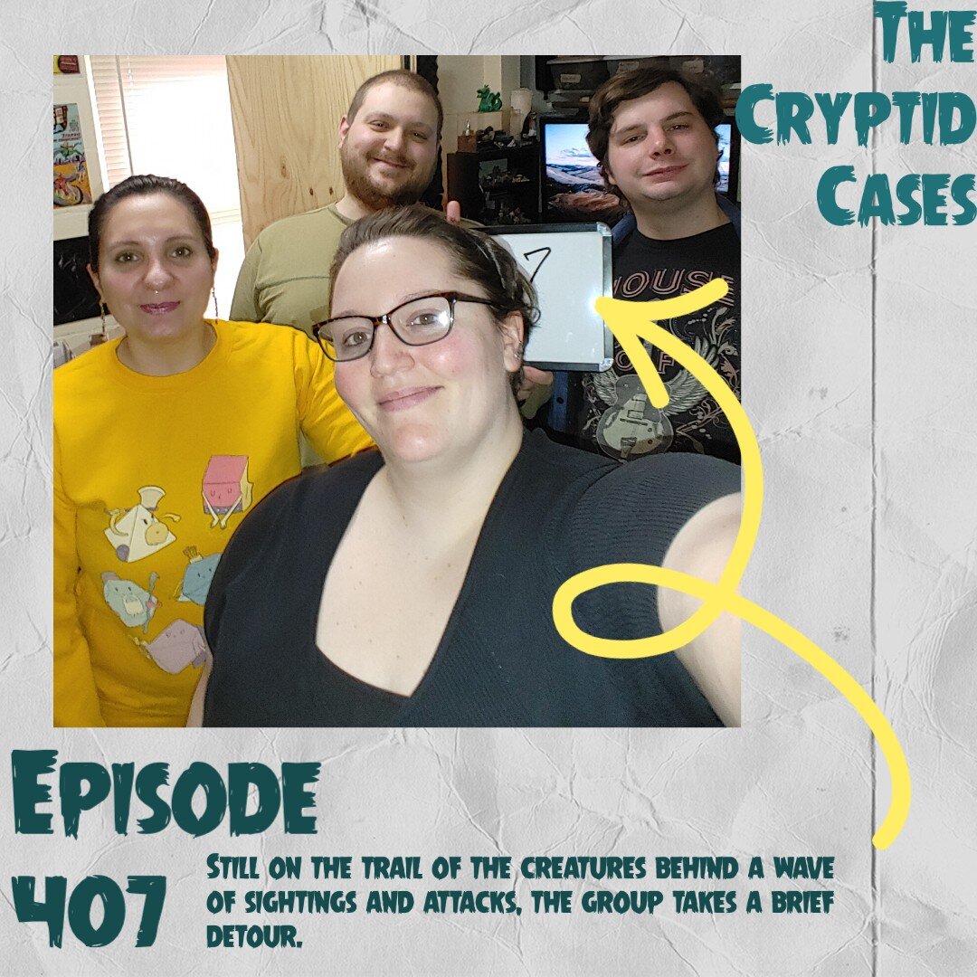 Newest Episode of The Cryptid Cases out now! 

Still on the trail of the creatures behind a wave of sightings and attacks, the group takes a brief detour.

#podcast #cryptids #cryptozoology #thecryptidcases