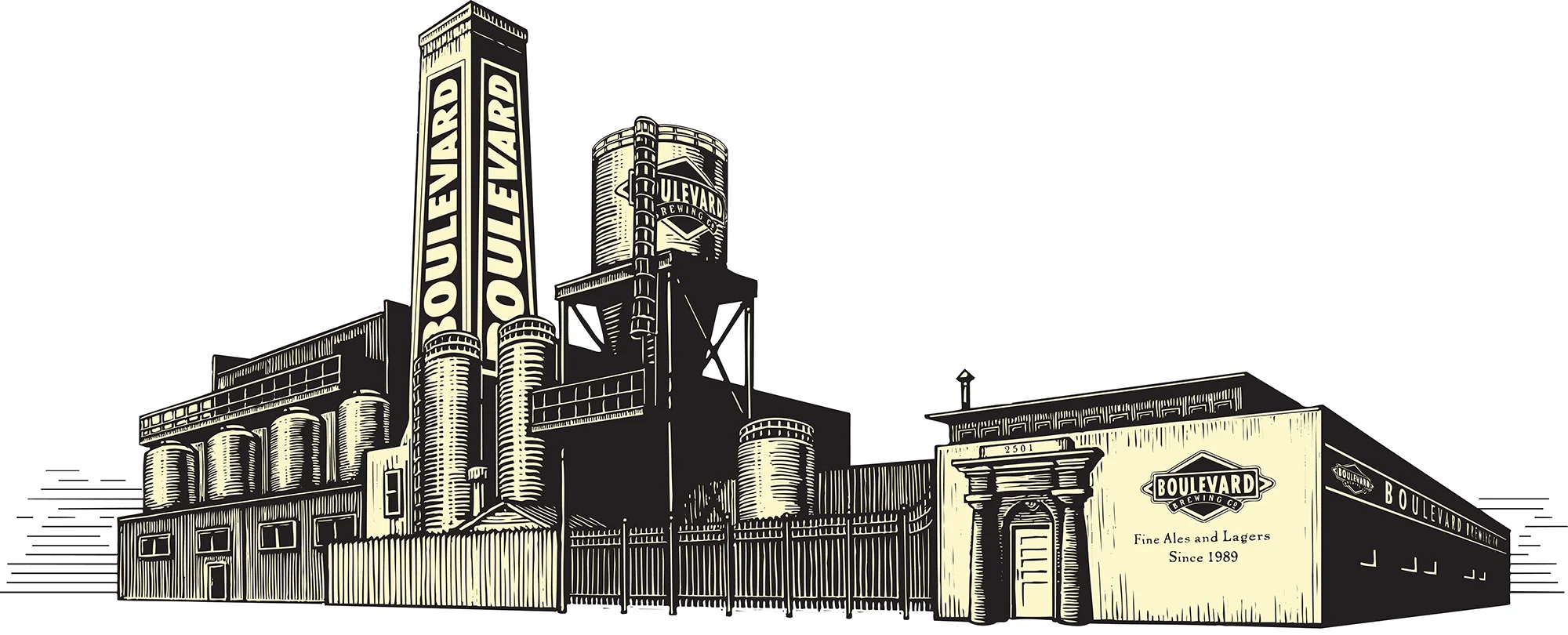 Boulevard Brewery Illustration ca. 2000 - scratchboard