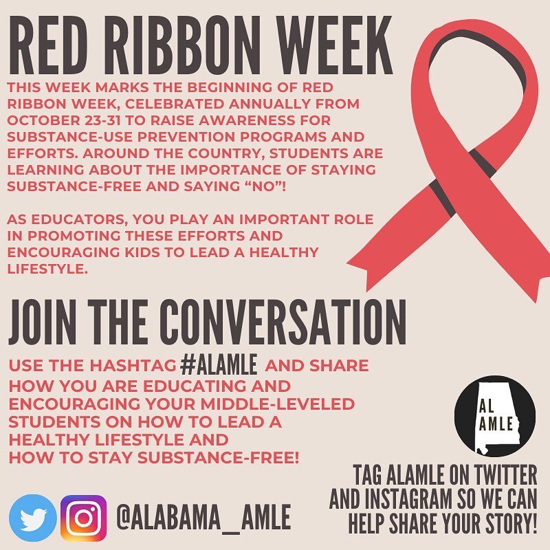 #RedRibbonWeek is a very important week across the country! #ALAMLE would like to support you by sharing how middle-level educators are helping to educate and encourage students to lead a healthy lifestyle!

#TagUs here and on Twitter during your Red