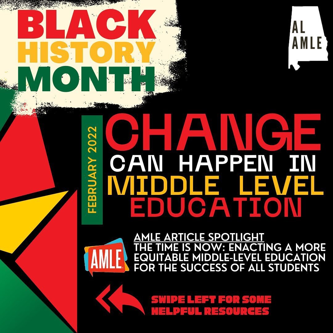 Change CAN happen in Middle-Level Education! 

February is Black History Month and we would like to highlight the @amleorg article &ldquo;The Time is Now: Enacting a more Equitable Middle-Level Education for the Success of all Students&rdquo; 

We wo