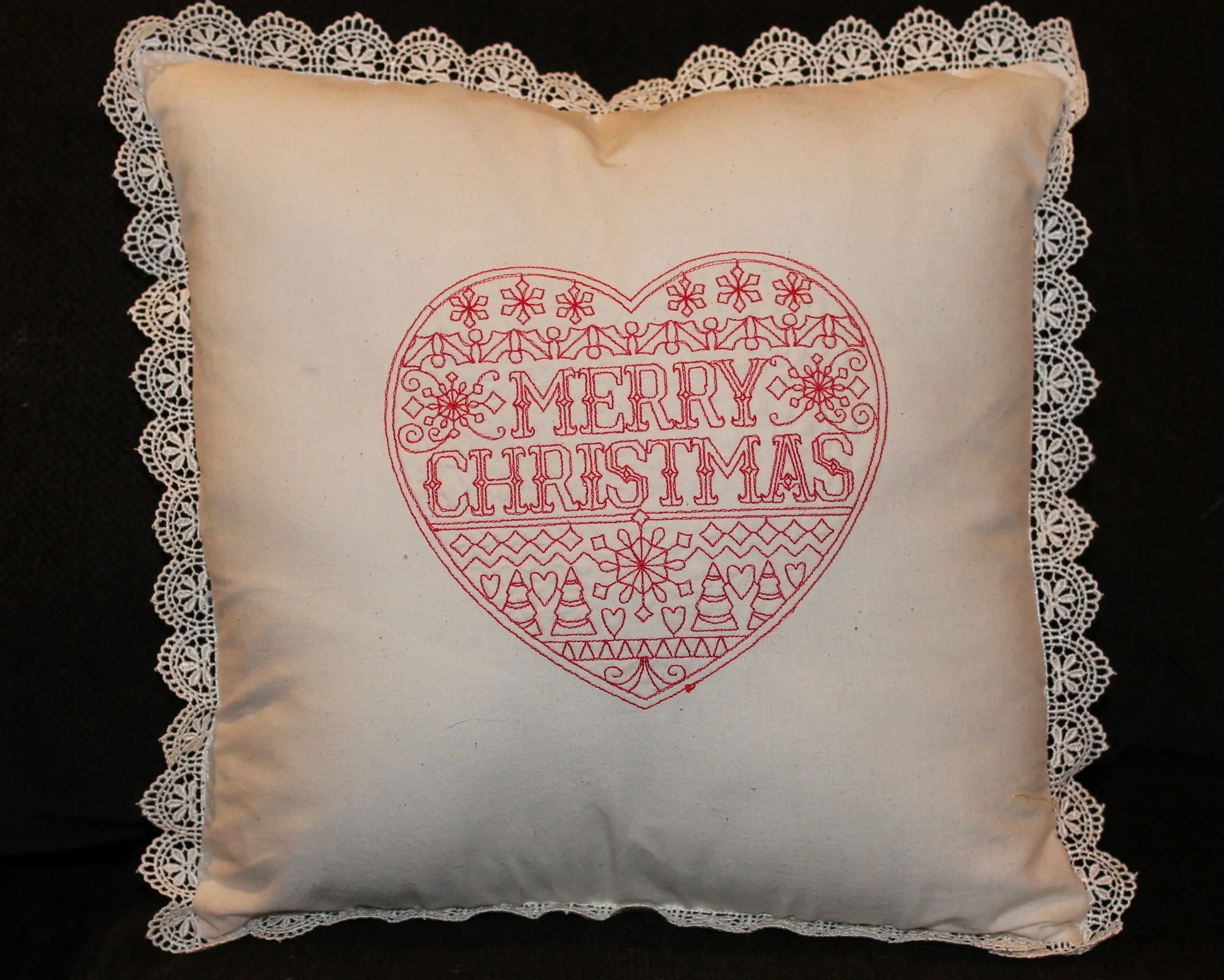 Christmas Redwork Pillow