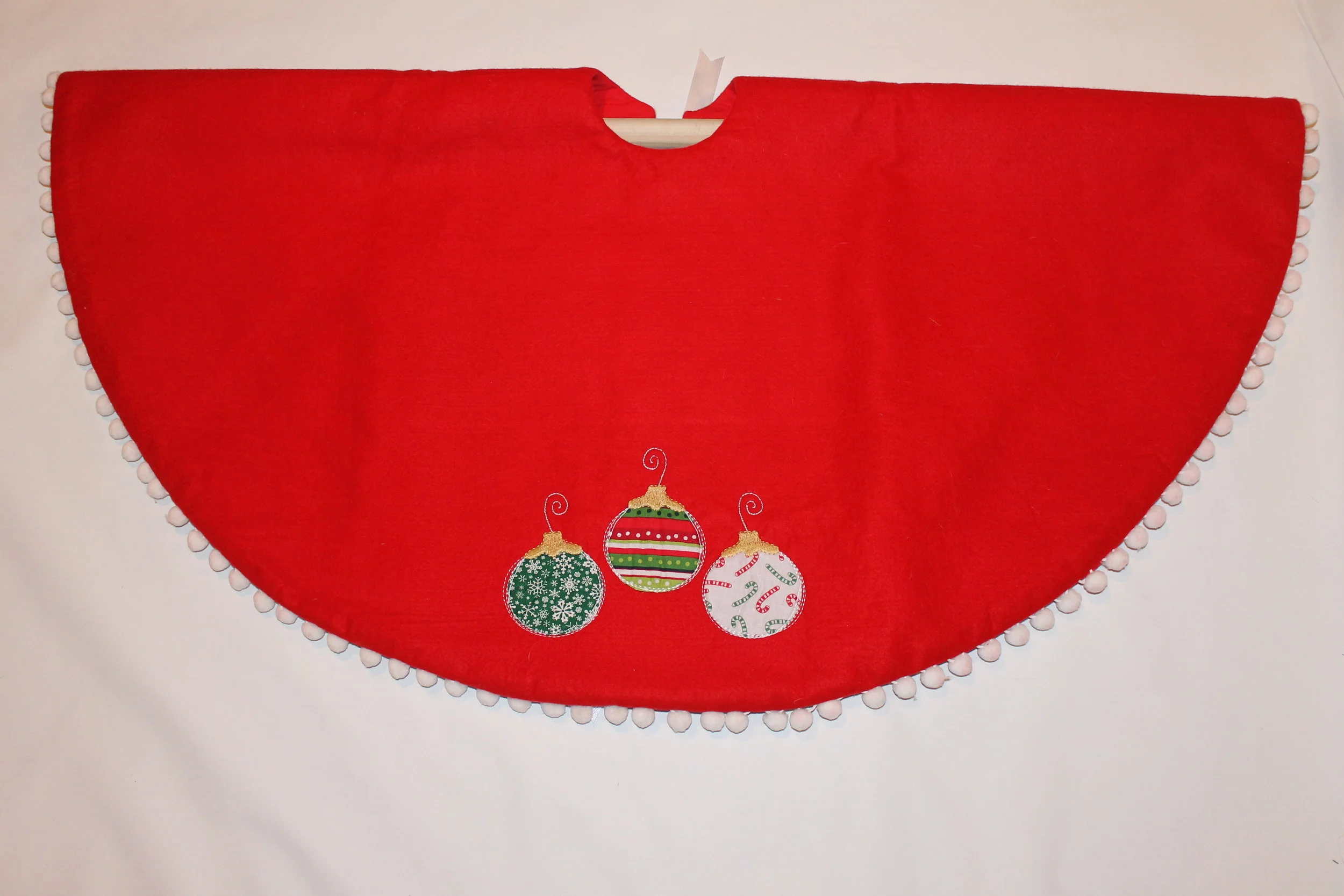 Red Christmas Tree Skirt with Ornaments