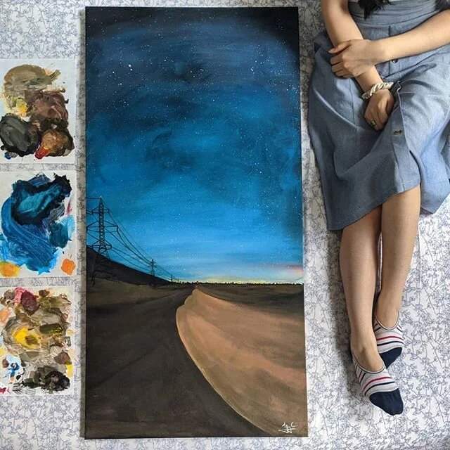 Broadcasting dreams of vast open space from my shoebox apartment.
.
.
.
A commission for @yourguttfeeling
PC: @csternnn
#desertskies #sanddunes #powerlines #welcometonightvale #acrylicpainting #colorpalette