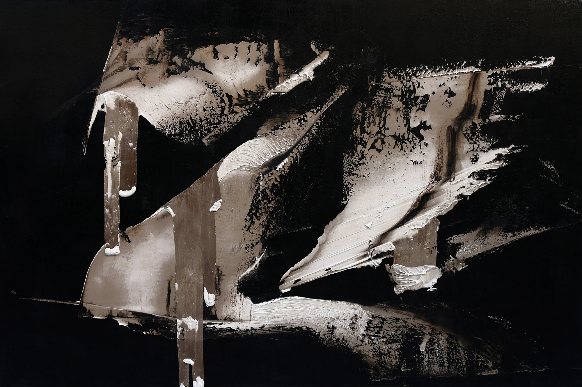 The Healing of the Dream , 2016 oil and tar on canvas 70 X 106 inches