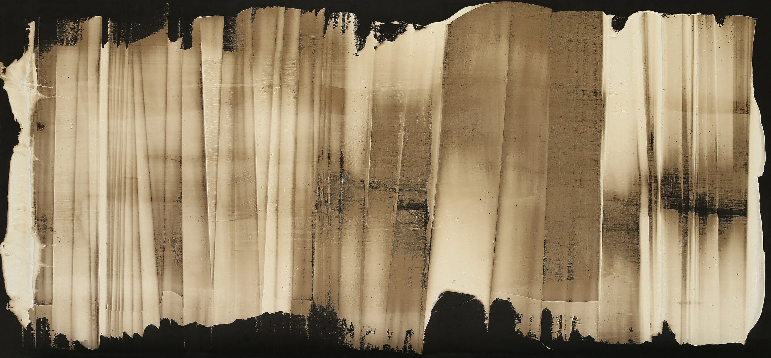 Lesson 182, oil & tar on linen, 44"x96", 2019