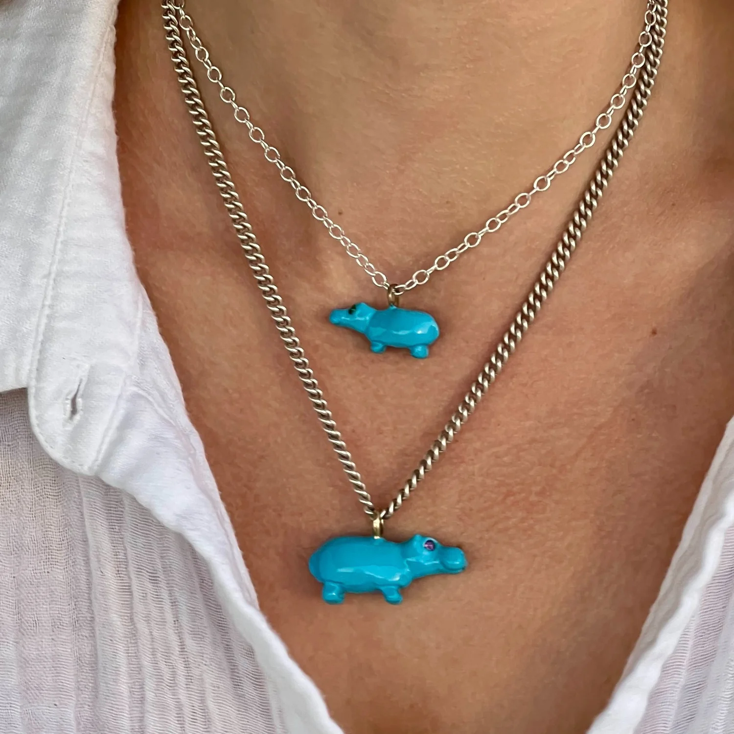 Collier Argent Sterling 925 Plaqué Or 24k Hippopotame Spirituel - Pendentif Hippo - Neuf Avec étiquettes