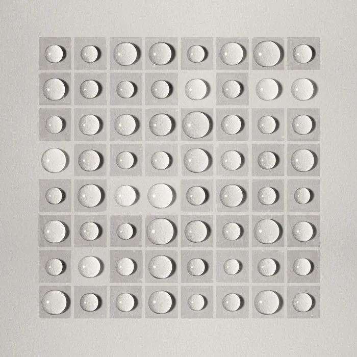 64 Water Droplets in Grey