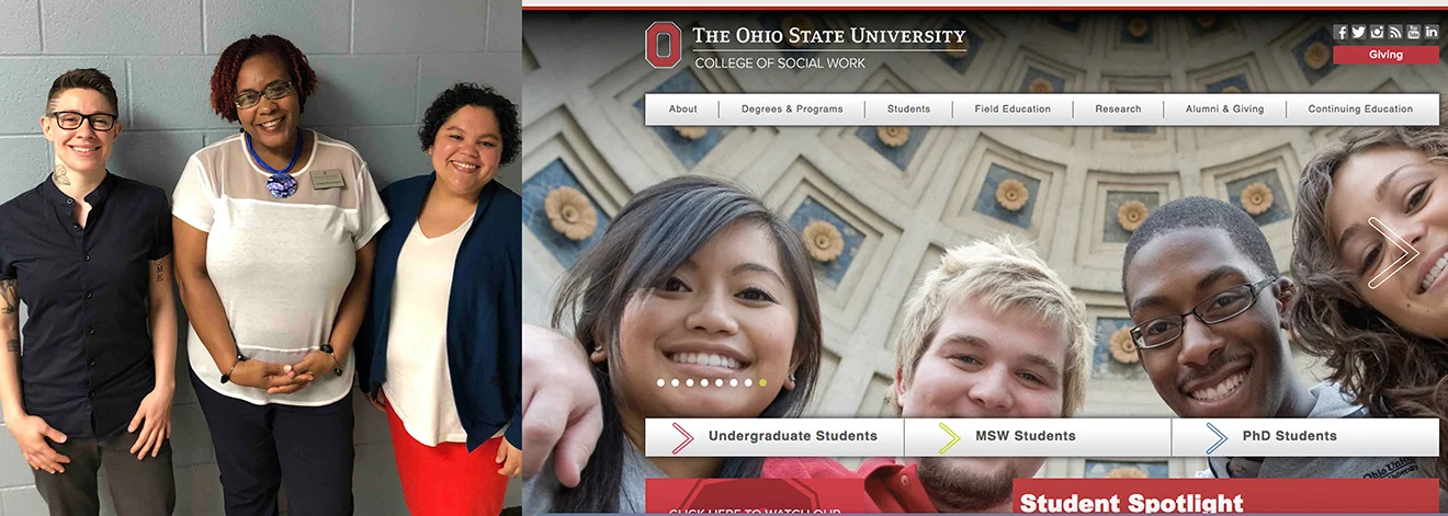 Left image: Duck Bardus (on left), Frontline's Secretary, Board of Directors; LaVada Washington, Field Placement Coordinator for OSU's College of Social Work; Anna Stewart, CSW Interim Director of Field Education.