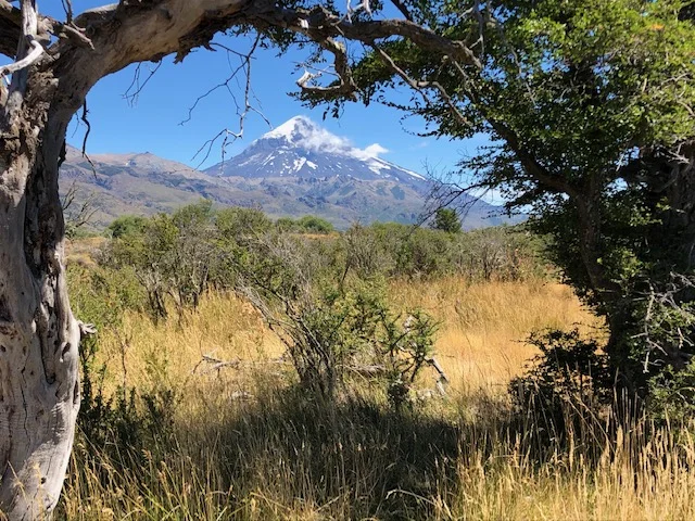 Lanin volcano is visibly from many places along the river.
