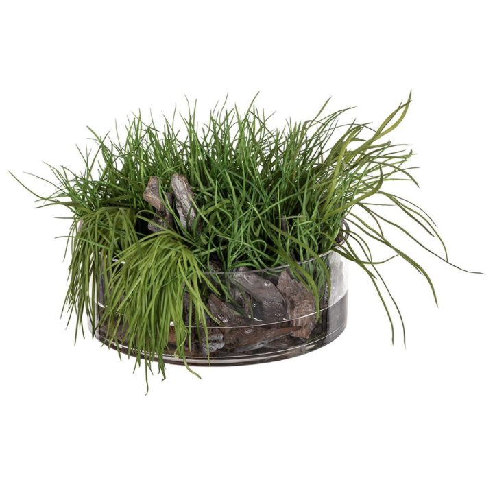 Soft Grass/Wood in Glass Vase Green