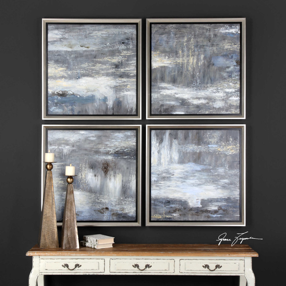 Set of 4 Shades of Gray Hand Painted Canvases — Miller's Home Furnishings