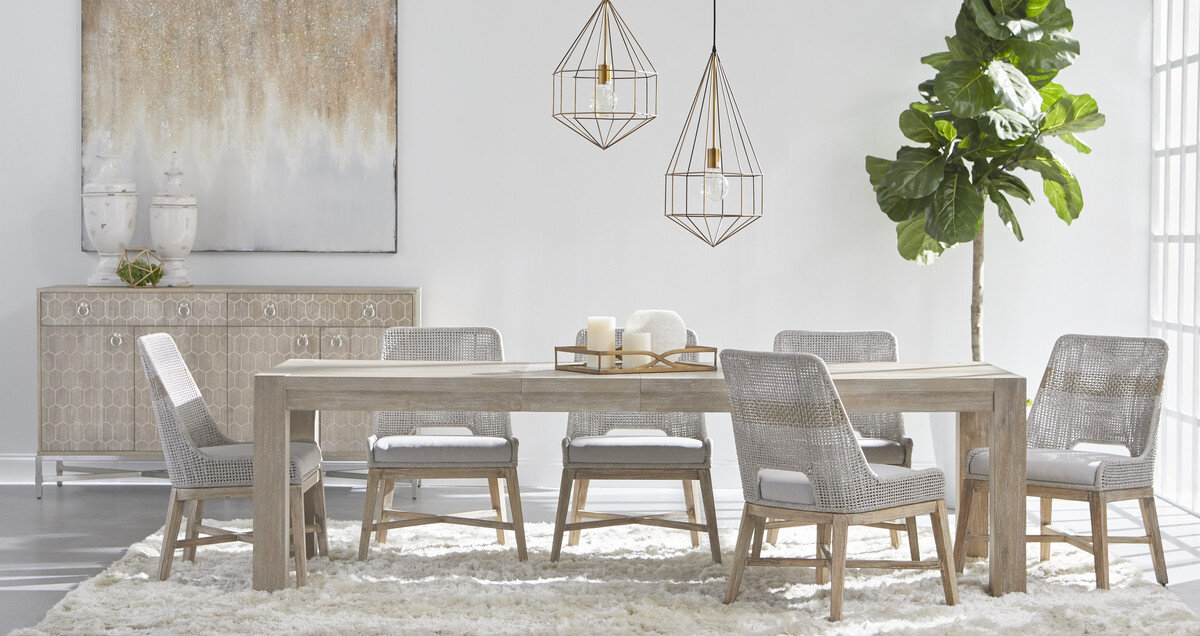 Tapestry Dining Chair in Taupe and White Flat Rope