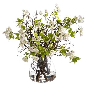 White/Pink Blossoms in Glass Vase
