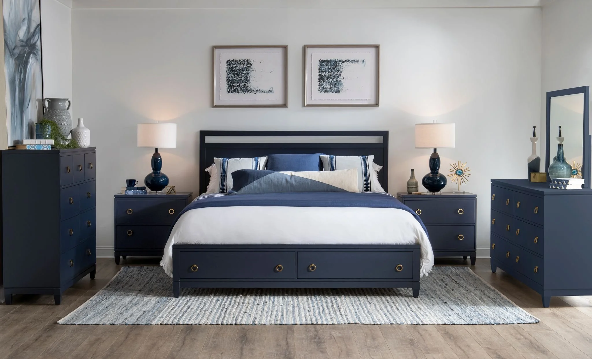 blue dresser for bedroom Blue Geometric Patterned 3-Drawer Dresser