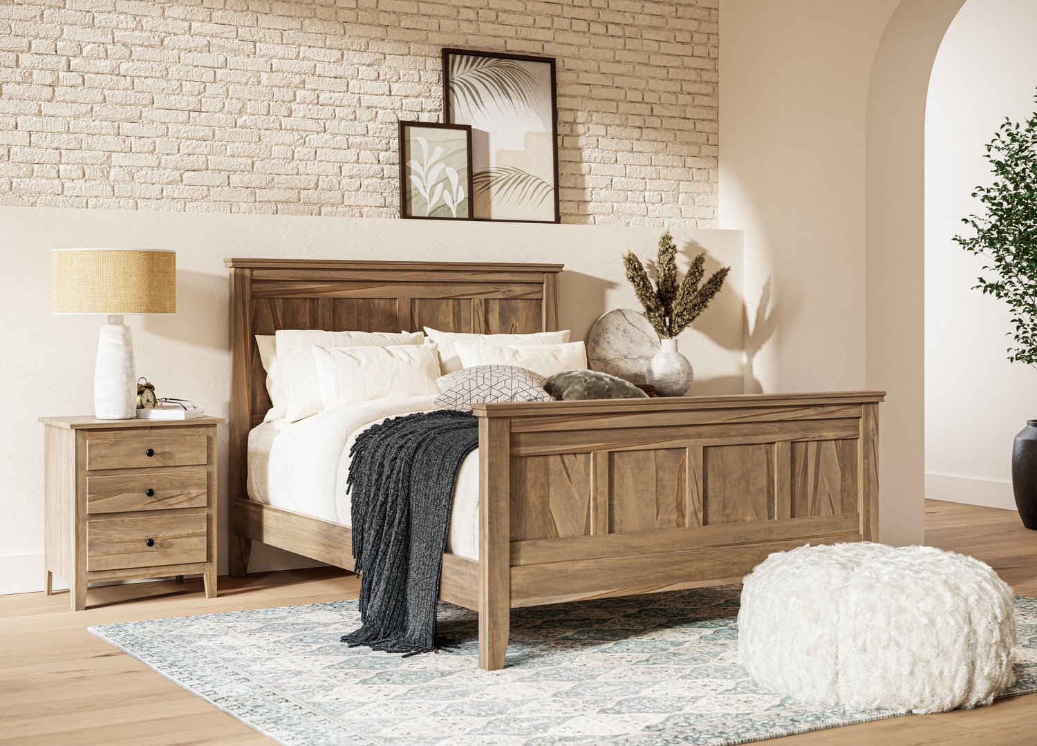 King Size Bed with Headboard Storage In English Oak Light