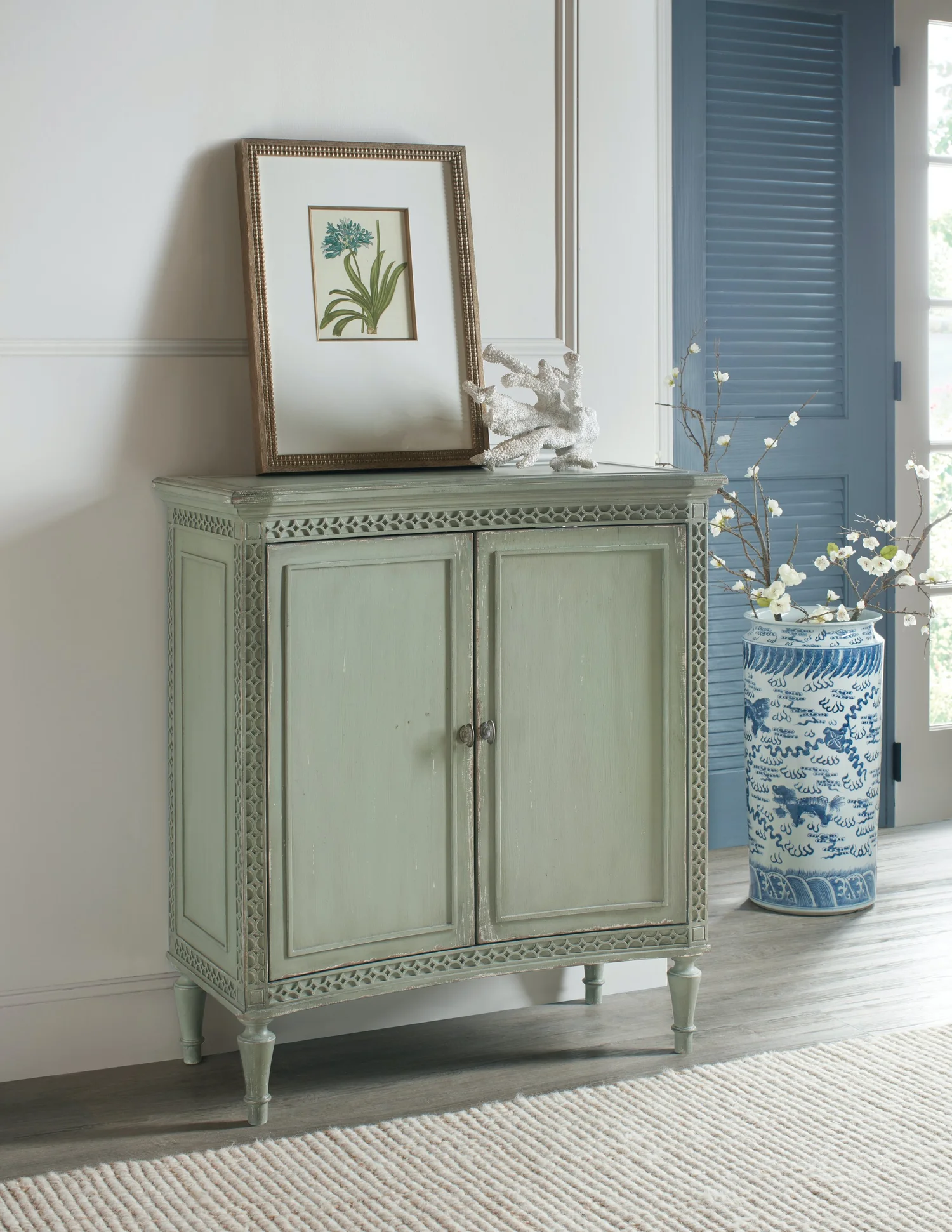 Verdigris Green Charleston Two-Door Accent Chest — Miller's Home
