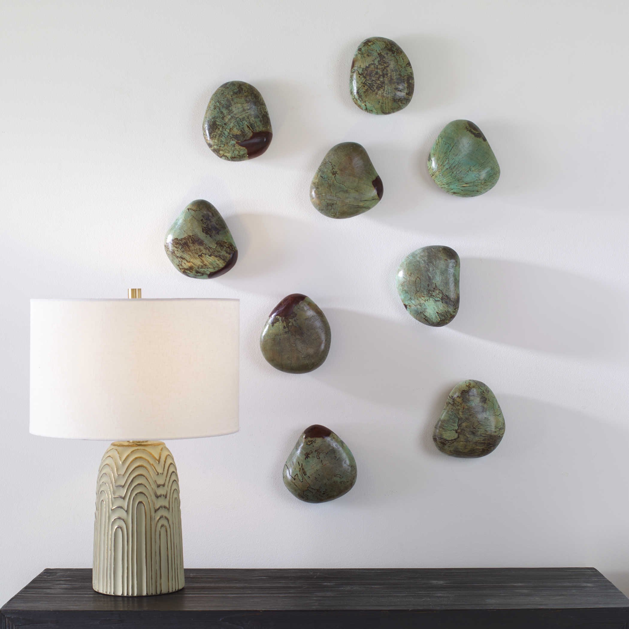 Aqua Pebbles Wood Wall Decor