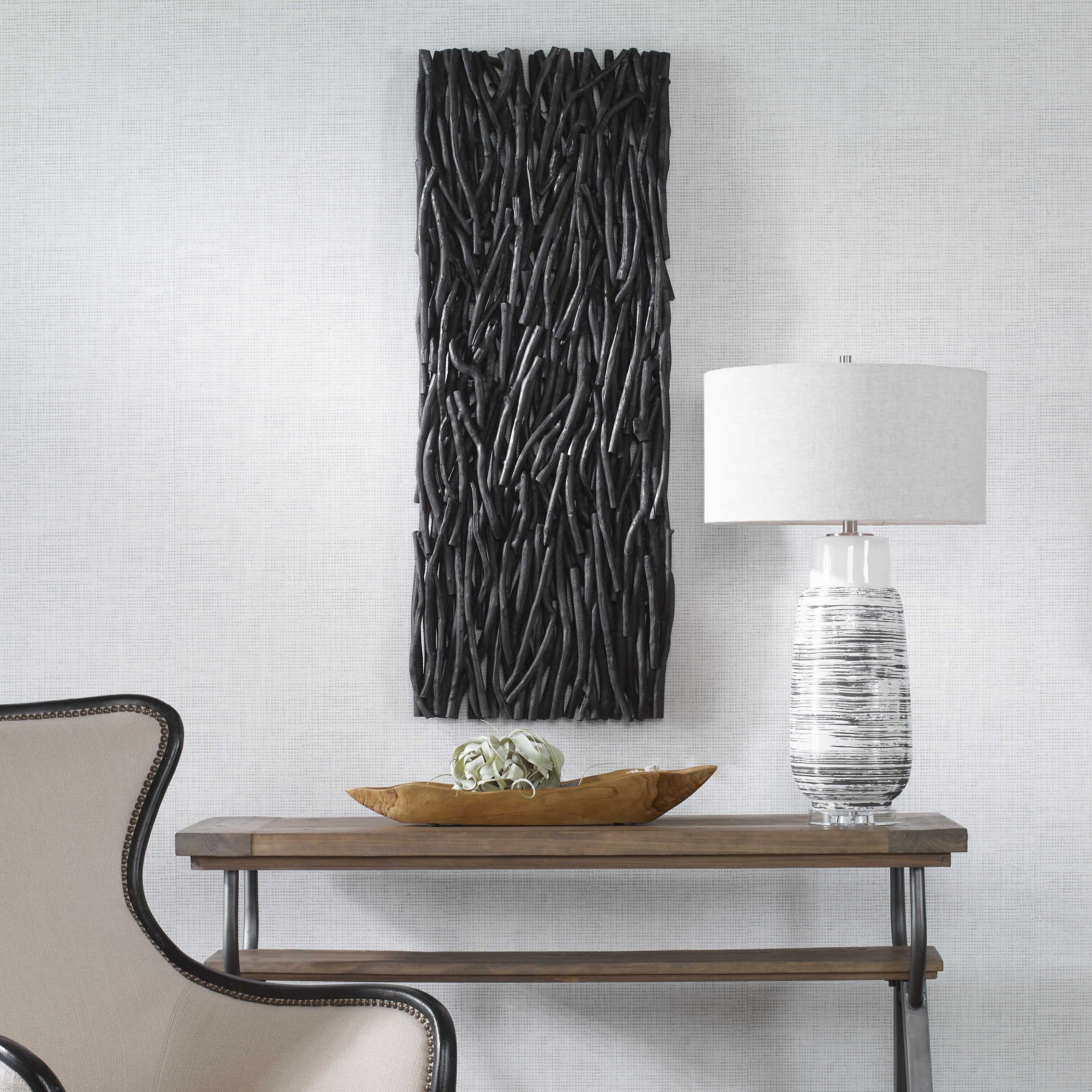 Black Gathered Teak Wood Wall Decor