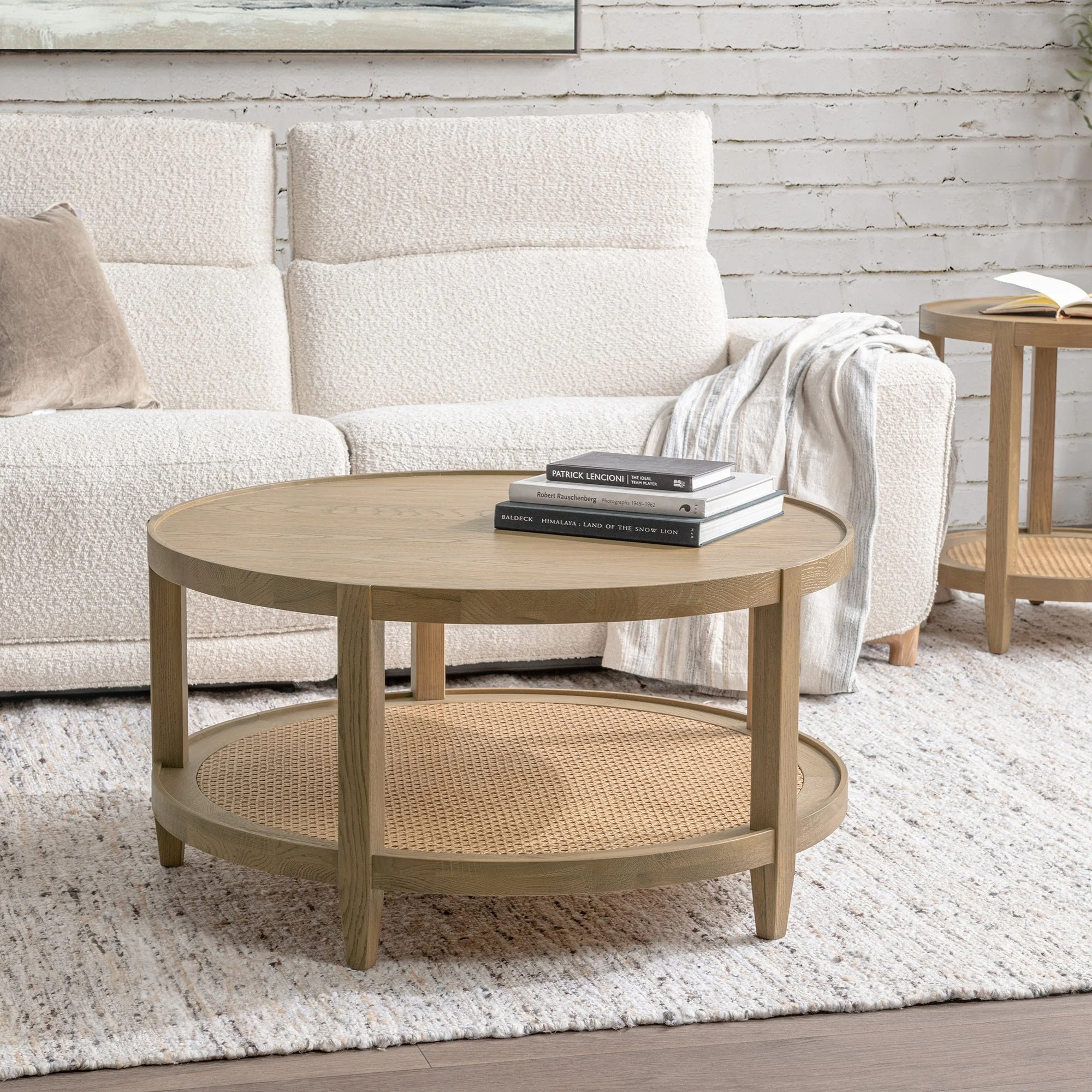 Khaki Mist Devin Solid Wood Round Coffee Table