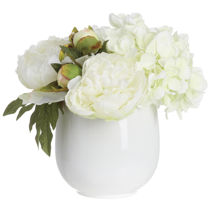 Hydrangea/Peony Mix in Ceramic Vase White