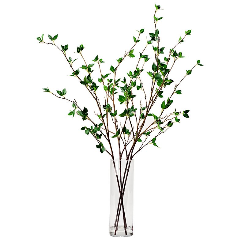 Real Touch Cherry Leaf Branches in Glass Vase