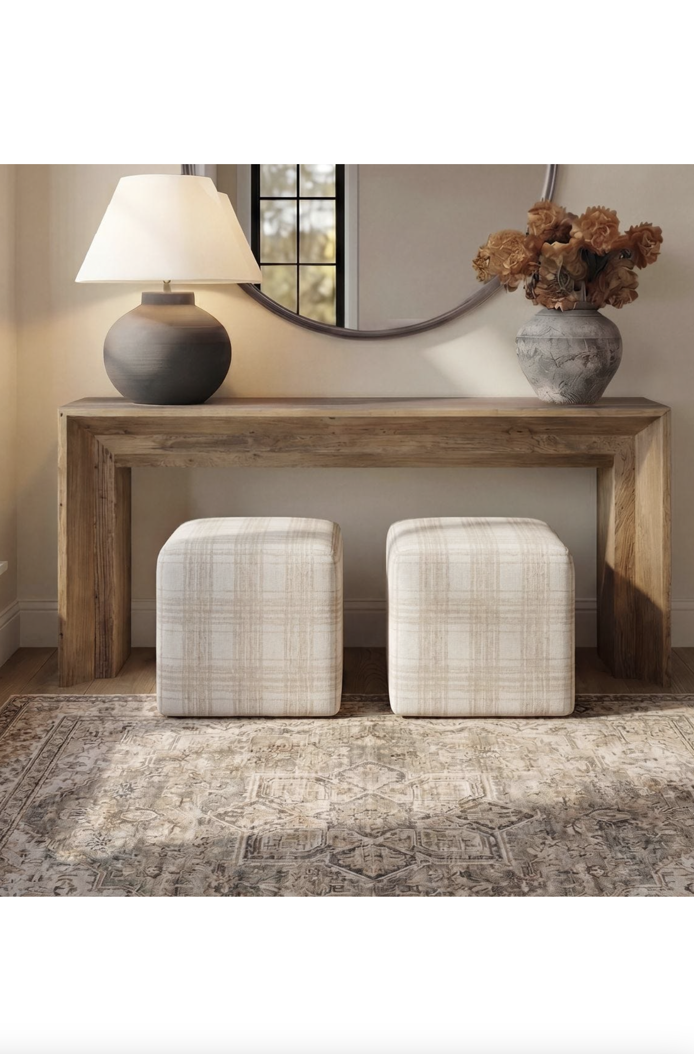 Porcelain Plaid Joie Ottoman