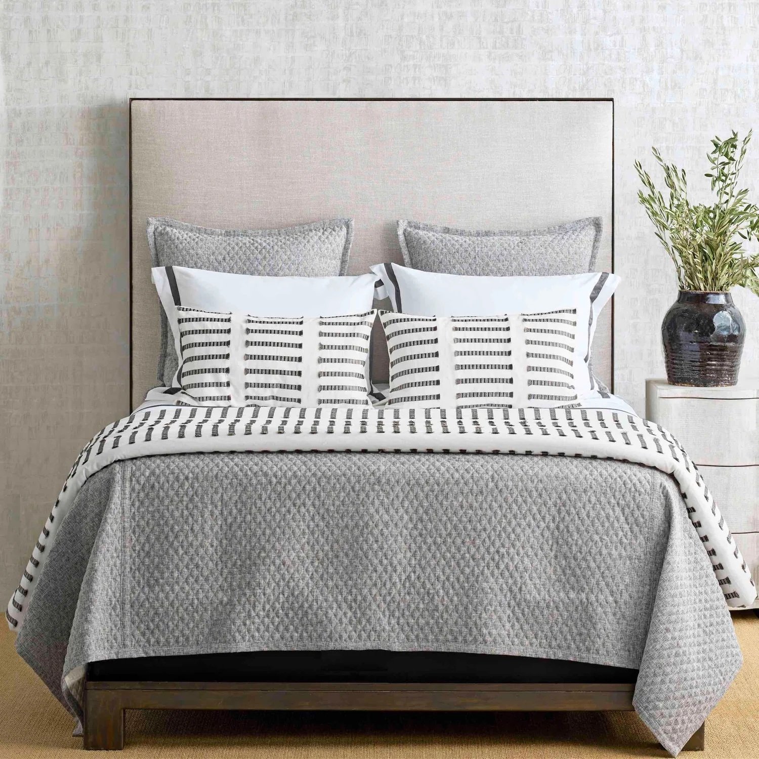 Faux Flax Coverlet Set - Cream / Grey