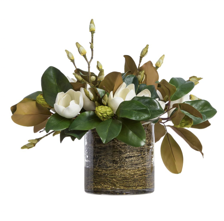 Magnolia/Twig Arrangement in Glass Vase White
