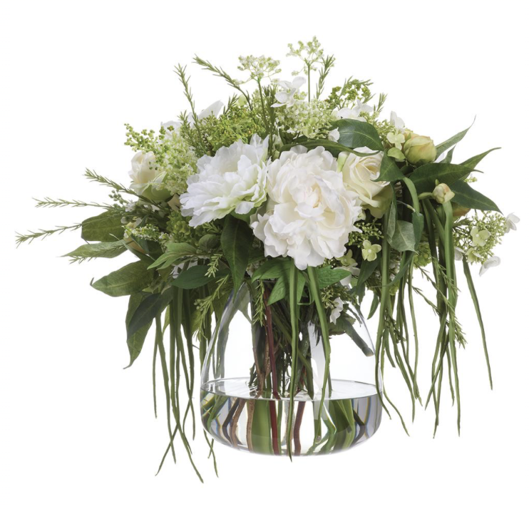 Peony/Rose/Amaryllis in Glass Vase White Green