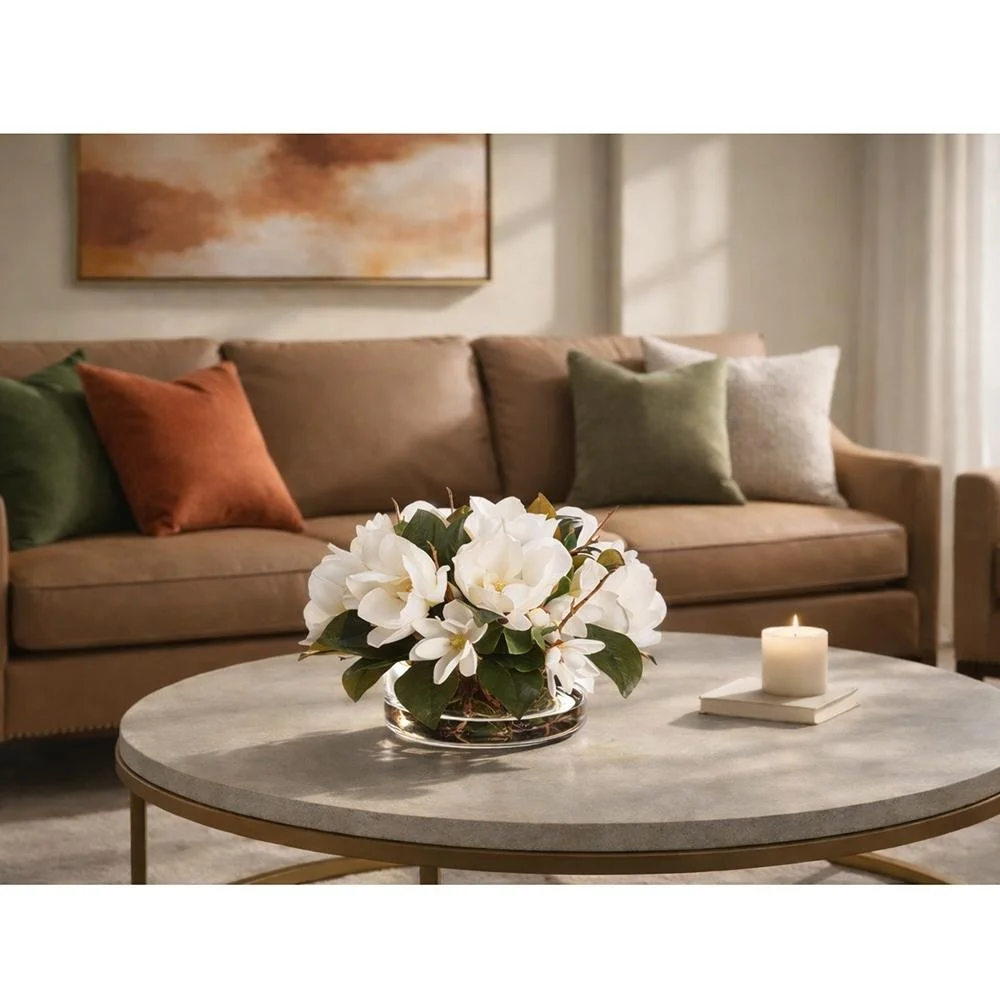 13" Magnolia Arrangement in Glass Vase